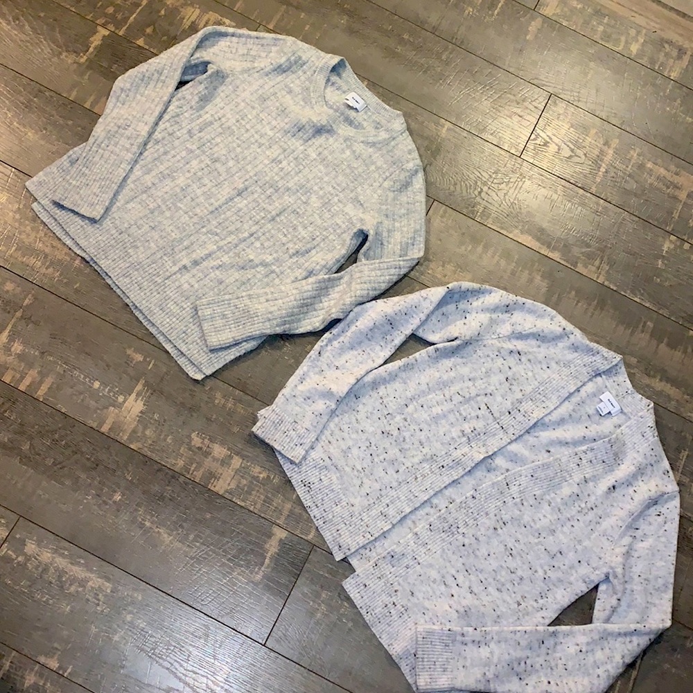 Two light gray old navy sweaters - one is cardigan